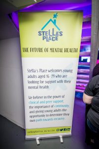 Stella's Place roll up banner with description on organization.