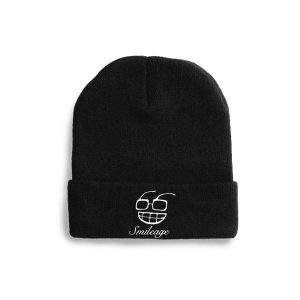 Black beanie with the [s]mileage logo in white on the middle