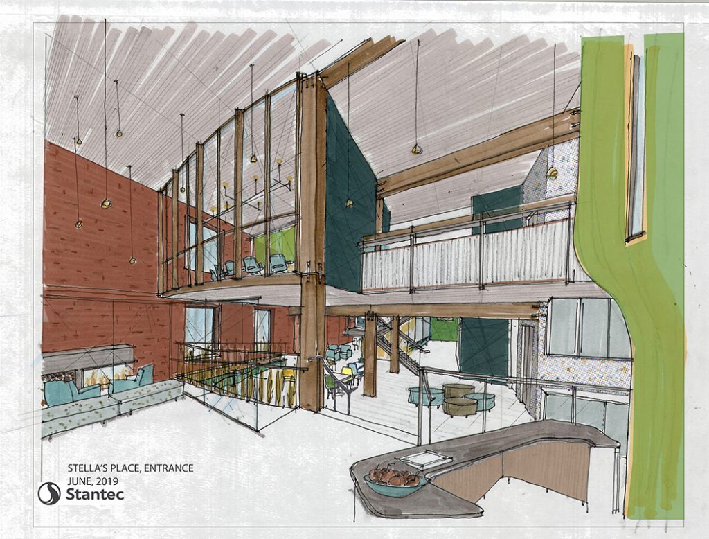 Architectural drawing of the new building cafe for Stella's Place