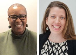 2 side by side portraits of Nzinga (left) and Cath (right). Both are photos of them from the shoulders up, smiling into the camera.